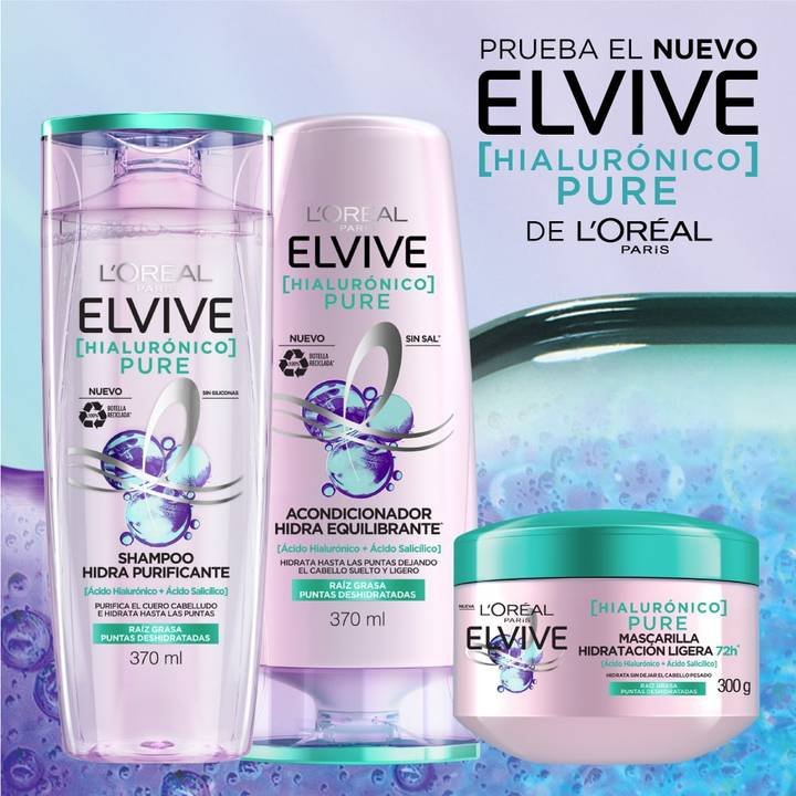 Loreal Elvive Hialurnico Pure Shampoo Acondicionador Mascarilla